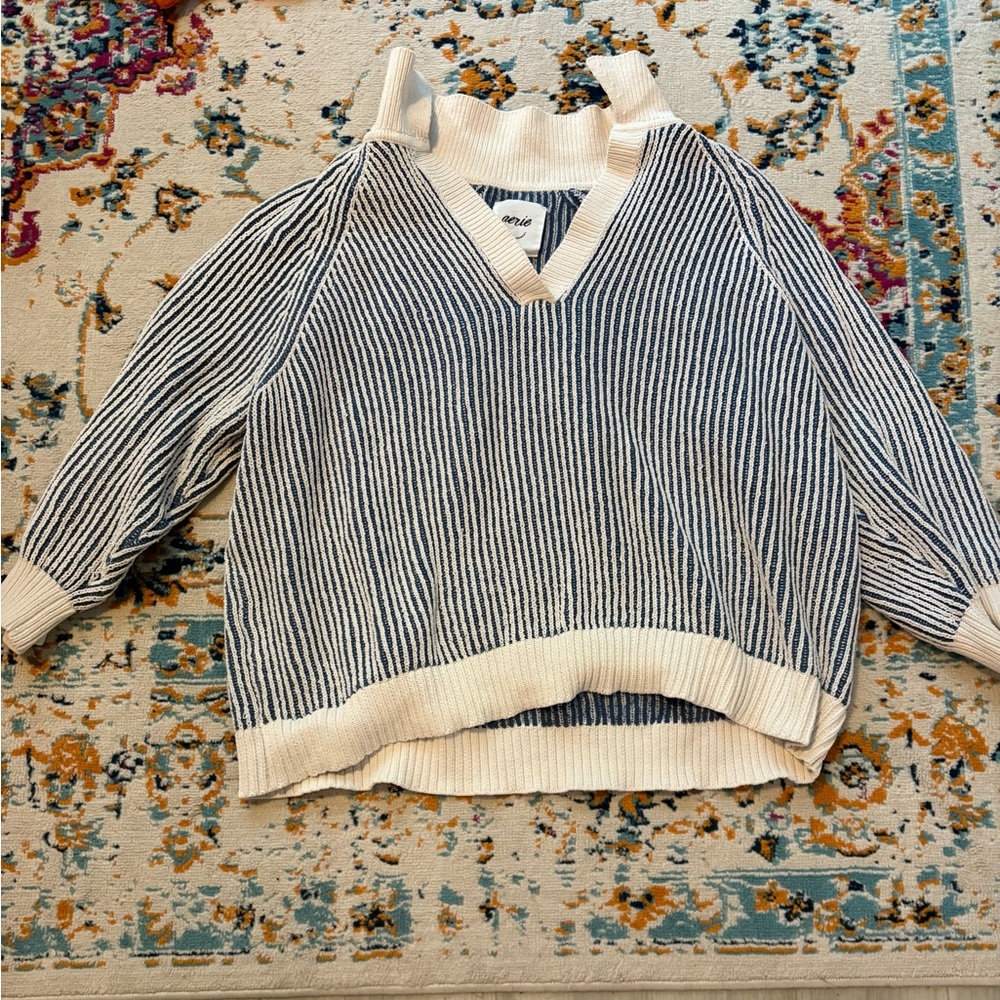 Aerie Striped V-Neck Sweater